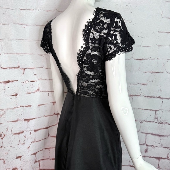 NOIR by Lazaro Black Chantilly Lace Silk Organza Formal Evening Gown Size 12 - Picture 2 of 16
